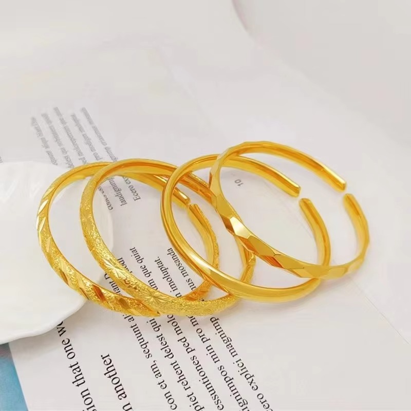 Luxury 24K 9999 Pure Gold Open Bracelet 6mm Glow Ring Bracelet Meteor Shower Women Bracelet