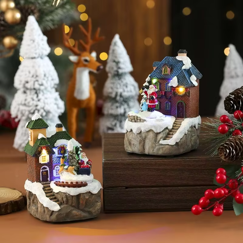 2025 New Year's Gift Christmas Snow Lighting Music Box Ornament LED Lights Christmas Ambience Decoration Ornament Octave Box
