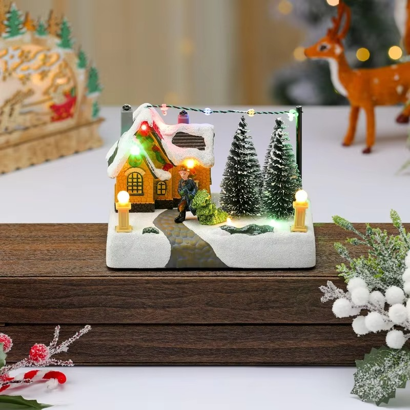 2025 New Year's Gift Christmas Snow Lighting Music Box Ornament LED Lights Christmas Ambience Decoration Ornament Octave Box