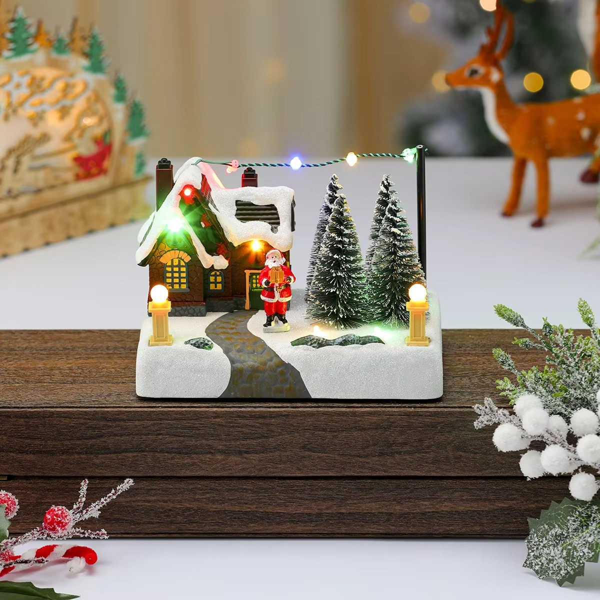 2025 New Year's Gift Christmas Snow Lighting Music Box Ornament LED Lights Christmas Ambience Decoration Ornament Octave Box