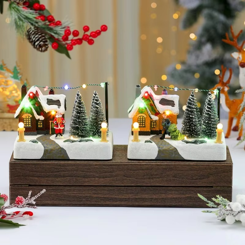 2025 New Year's Gift Christmas Snow Lighting Music Box Ornament LED Lights Christmas Ambience Decoration Ornament Octave Box