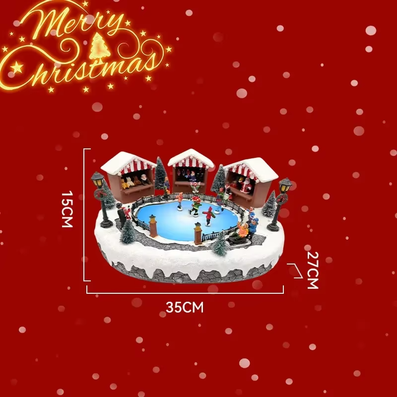 2025 Christmas Ice Rink Series Music Box Decorative Crafts Ornaments for House New Year's Christmas House Decorations