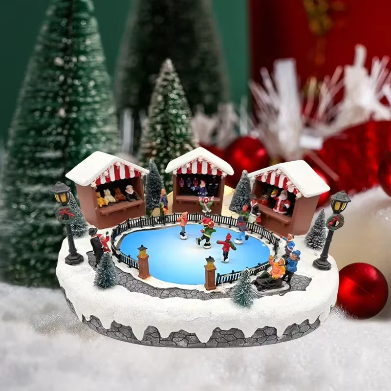 2025 Christmas Ice Rink Series Music Box Decorative Crafts Ornaments for House New Year's Christmas House Decorations