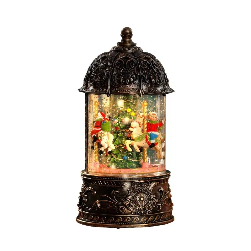 Christmas Xmas Shop Supplies Decoration Tree Cartoon Music Box Snow Crystal Carousel Ornament Ball Light Lamp