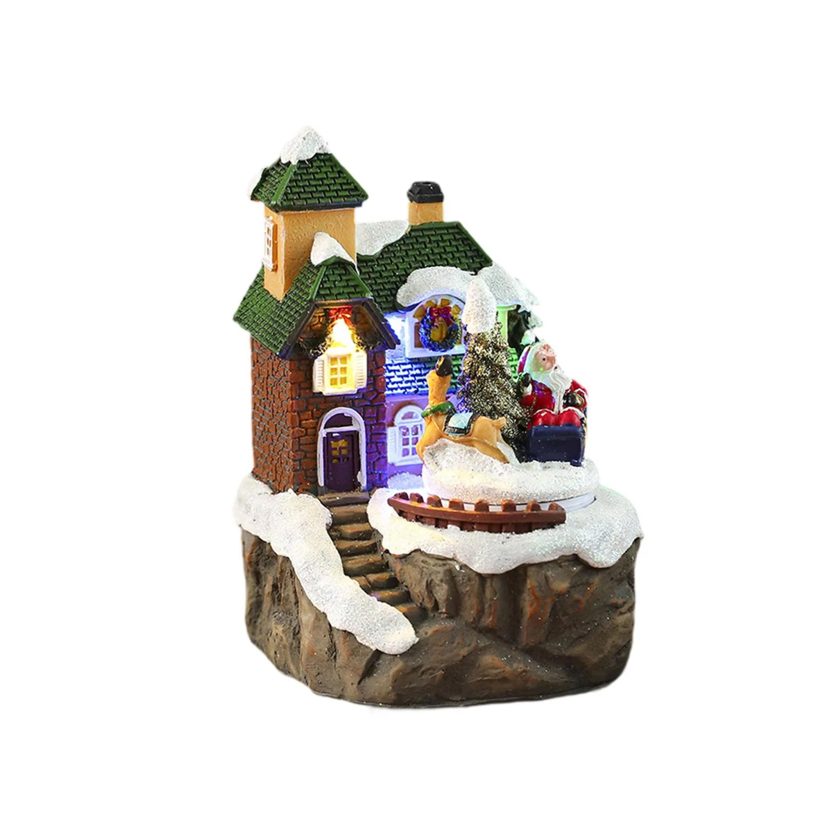 Christmas Music Box Xmas Present Decoration Landscape Plays 8 Songs Village Scene Ornament for Table Party Fireplace Home Indoor