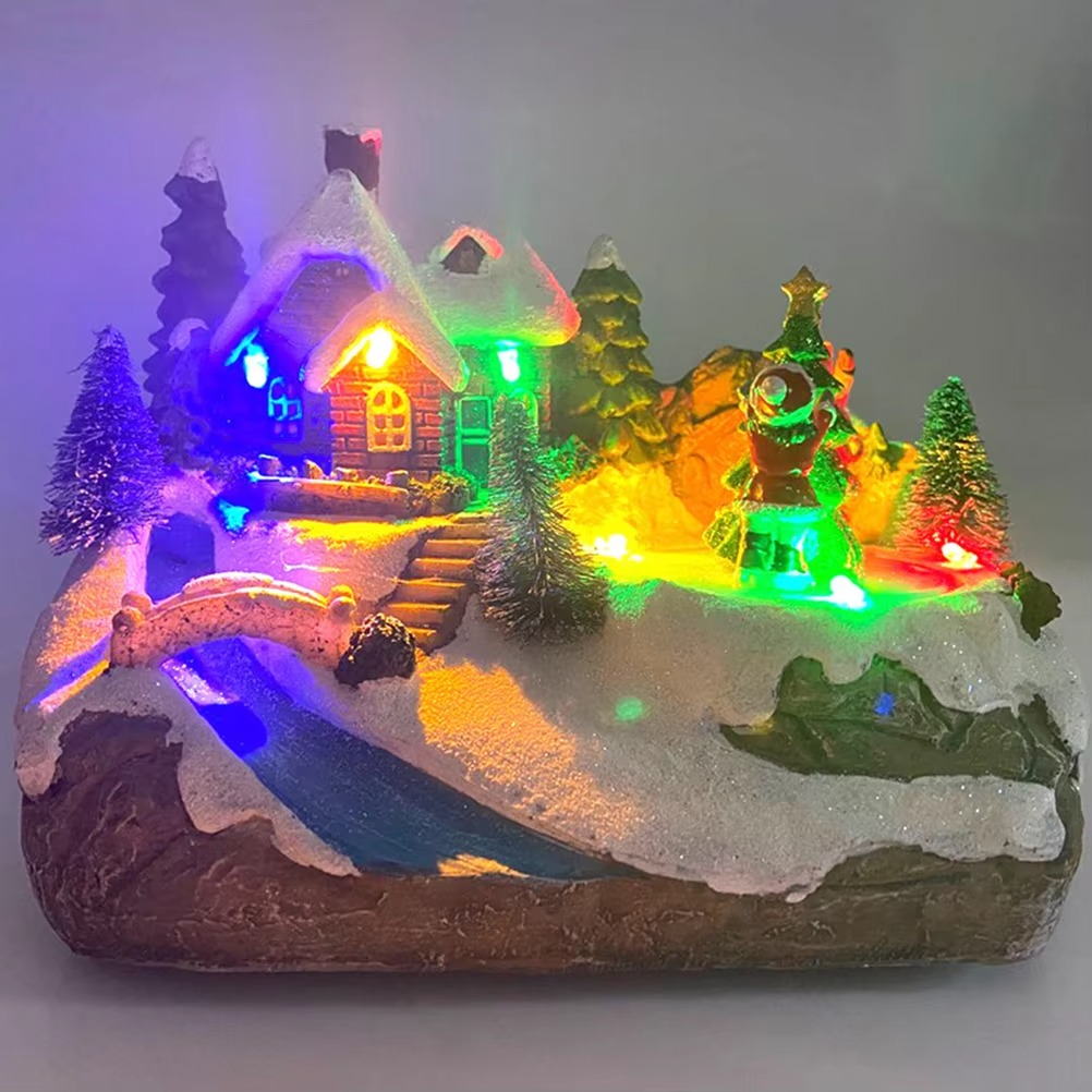 With Music LED Light Christmas Village Holiday Festival House Home Decoration Christmas Snow House Village Decoration