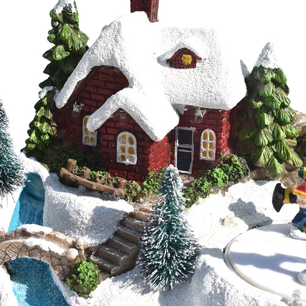 With Music LED Light Christmas Village Holiday Festival House Home Decoration Christmas Snow House Village Decoration