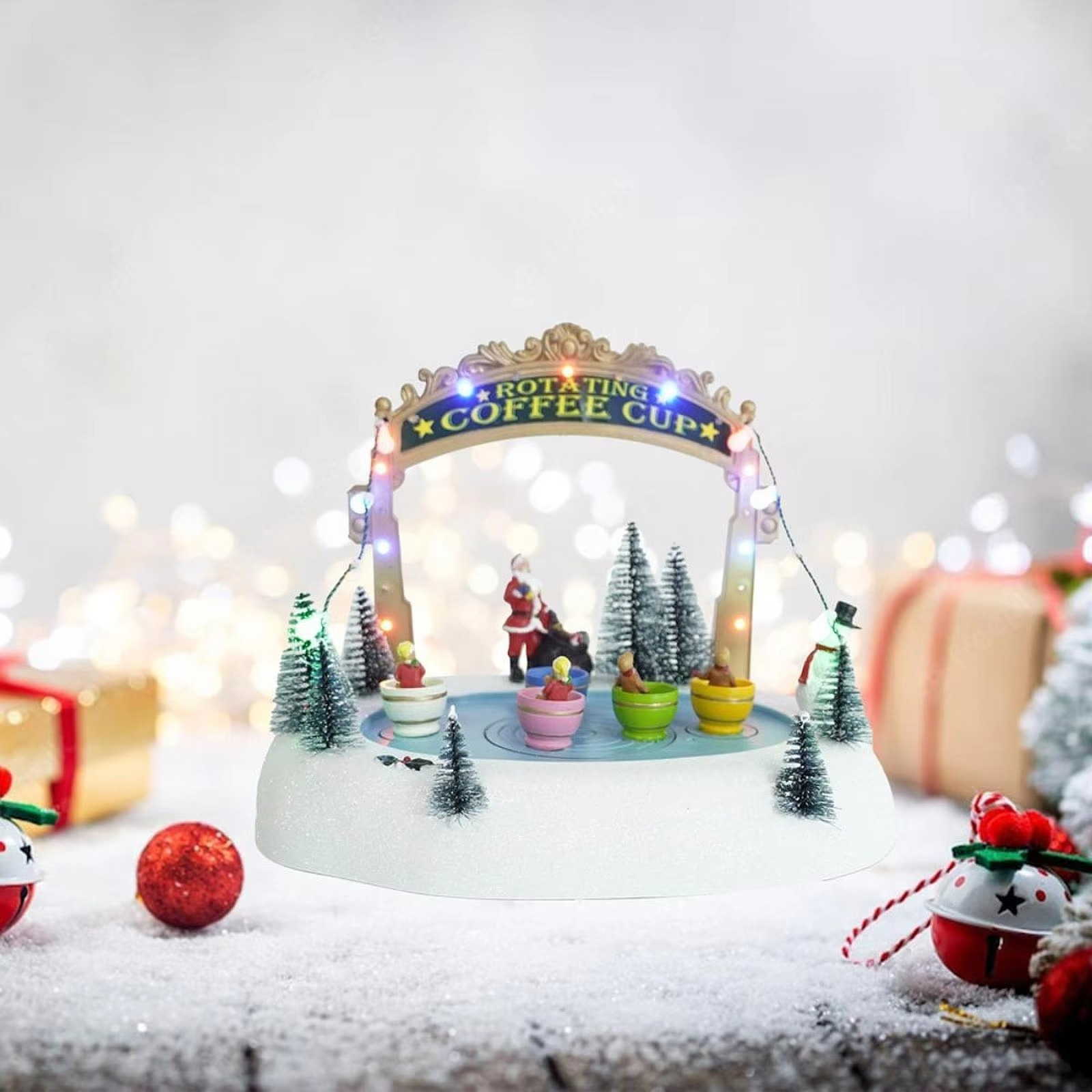 Christmas Music Box Christmas Gifts Rotate Coffee Cup Christmas Figurine Tabletop Ornament for Baby Girls Daughter Grandma Wife