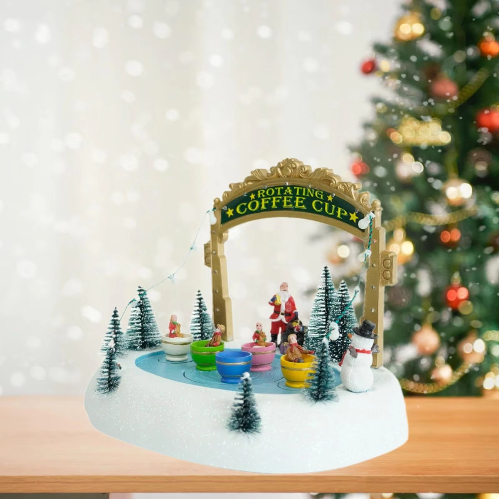 Christmas Music Box Christmas Gifts Rotate Coffee Cup Christmas Figurine Tabletop Ornament for Baby Girls Daughter Grandma Wife
