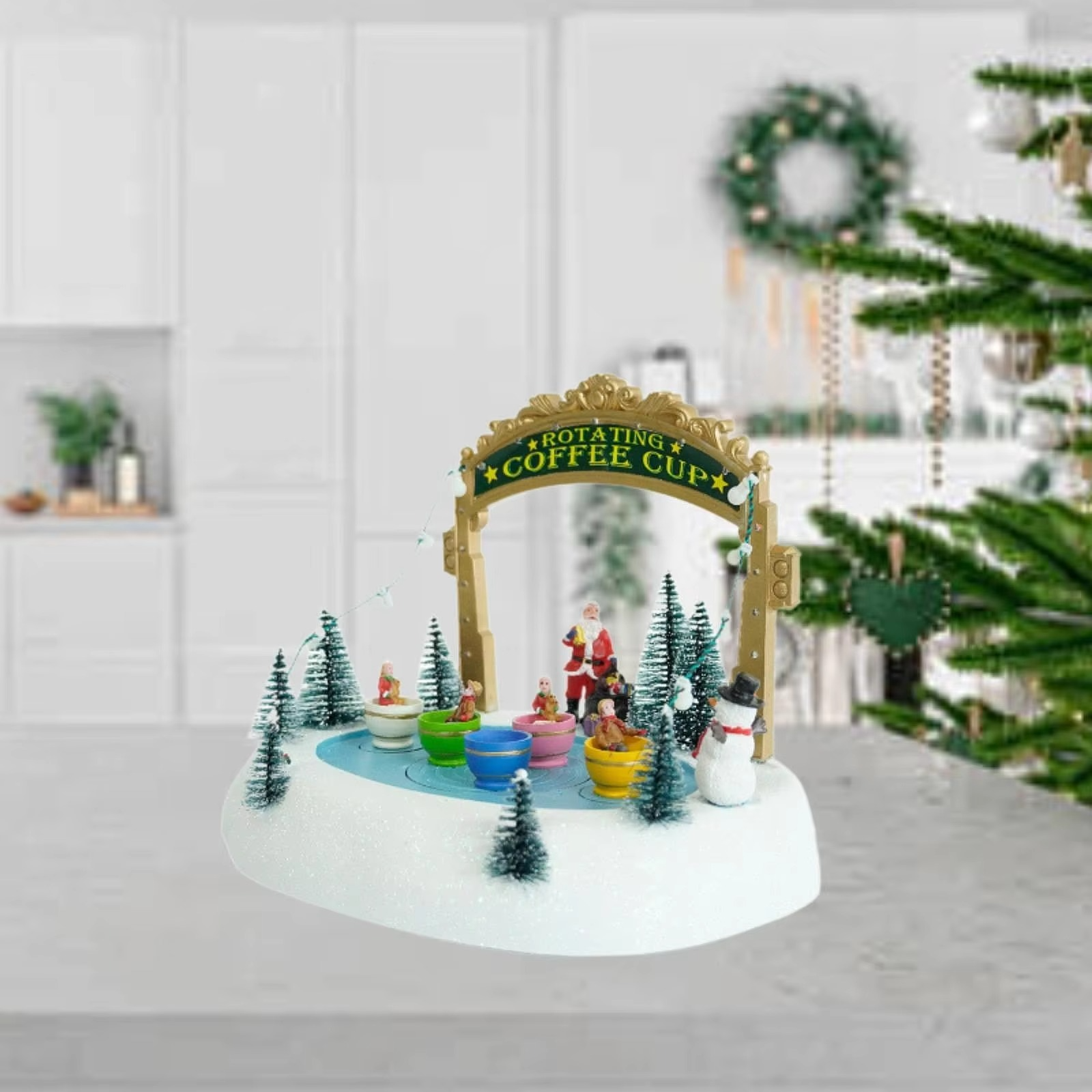 Christmas Music Box Christmas Gifts Rotate Coffee Cup Christmas Figurine Tabletop Ornament for Baby Girls Daughter Grandma Wife
