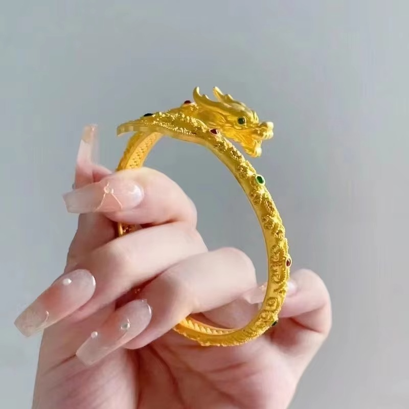 24K real gold dragon tail swinging bracelet domineering exquisite filigree craft au999 gold dragon bracelet advanced ancient