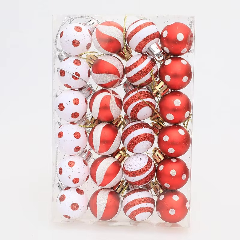 24PCS Christmas Balls Mini Painted Christmas Balls with Multi Stlye for Decorating Christmas Tree & Xmas Home Garden Decoration