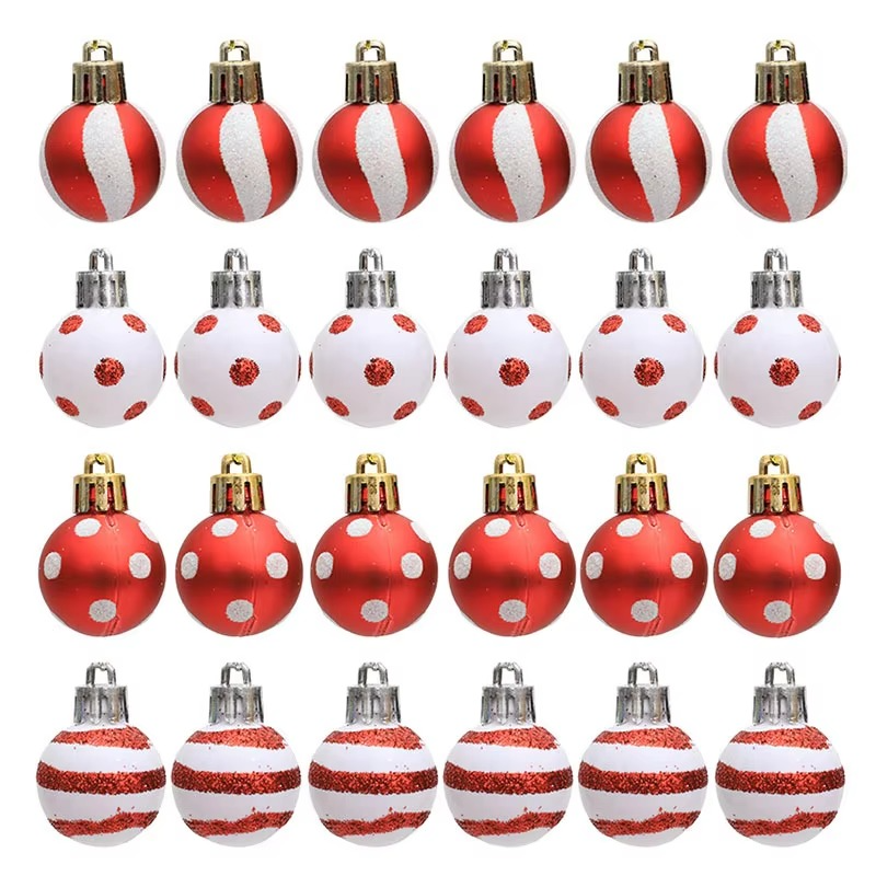 24PCS Christmas Balls Mini Painted Christmas Balls with Multi Stlye for Decorating Christmas Tree & Xmas Home Garden Decoration