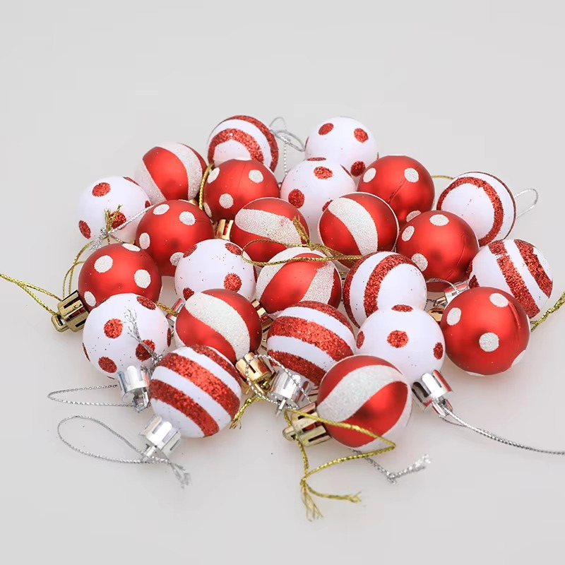 24PCS Christmas Balls Mini Painted Christmas Balls with Multi Stlye for Decorating Christmas Tree & Xmas Home Garden Decoration