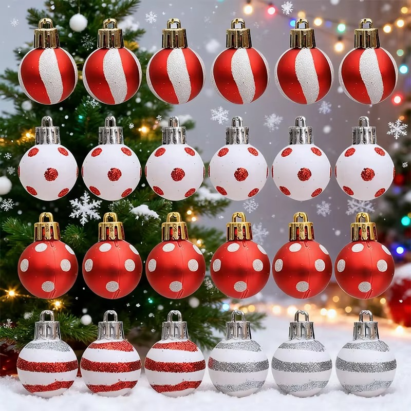 24PCS Christmas Balls Mini Painted Christmas Balls with Multi Stlye for Decorating Christmas Tree & Xmas Home Garden Decoration