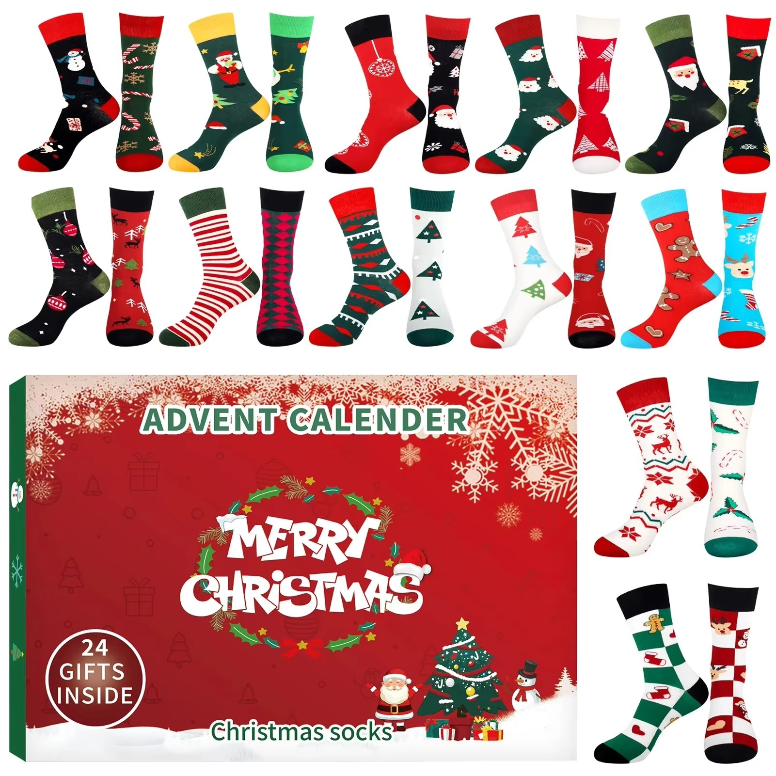 Christmas Stocking Advent Calendars 24 Days Countdown 24 Days Of Advent Box Socks Christmas Socks For Boys Girls Men Women