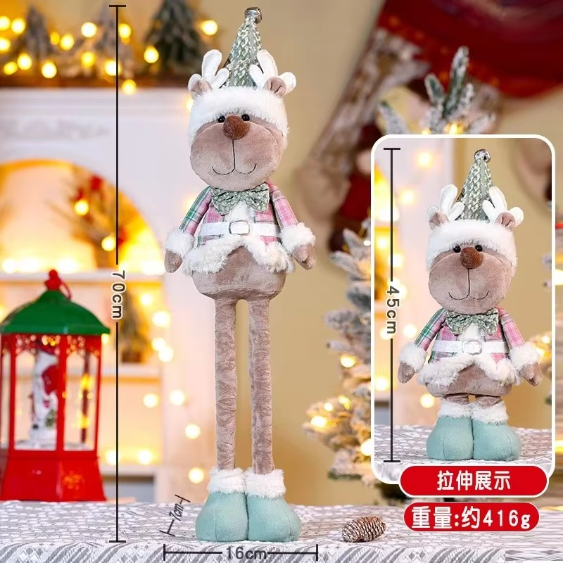 Christmas Retractable Textile Crafts Santa Claus Snowman Elk Plush Doll Christmas Tree Atmosphere Decorations Xmas Ornaments
