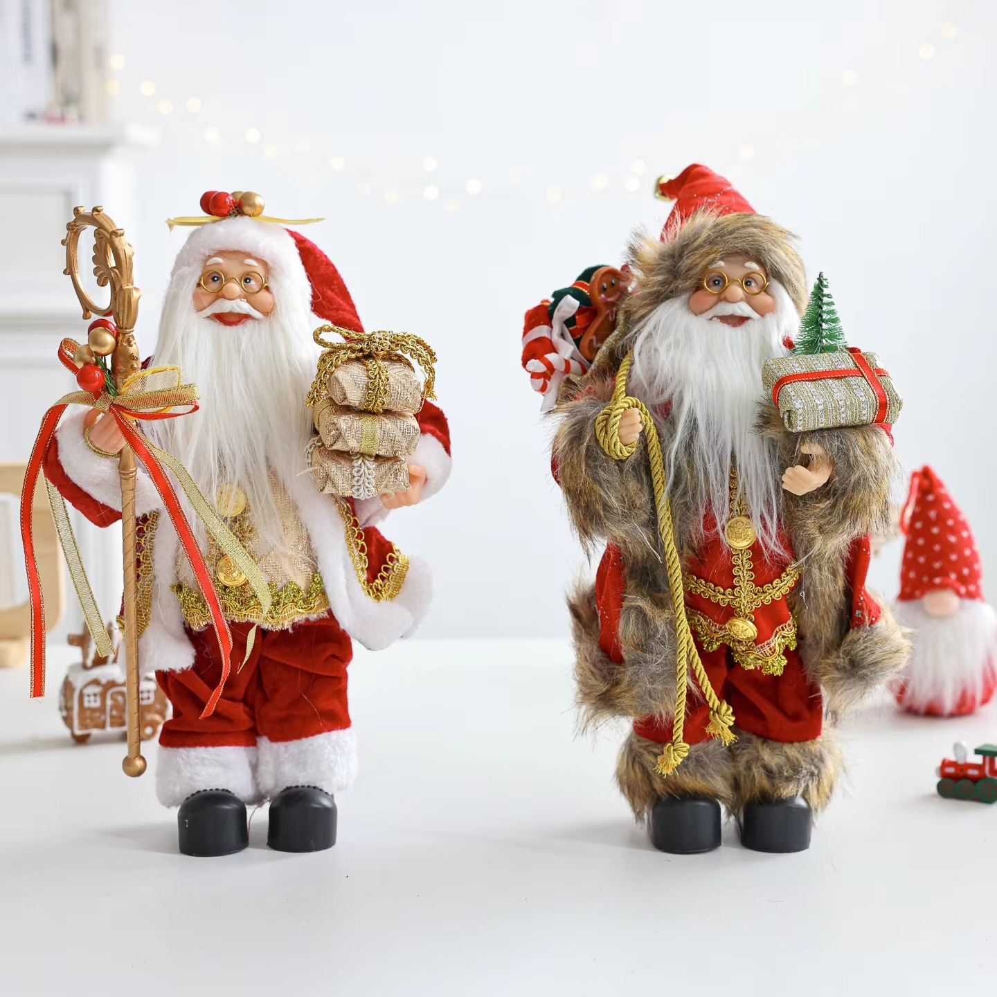 New 30CM Santa Claus Doll with British Style Stand up Santa Claus New Year Home Christmas Decoration Christmas Tree Decoration