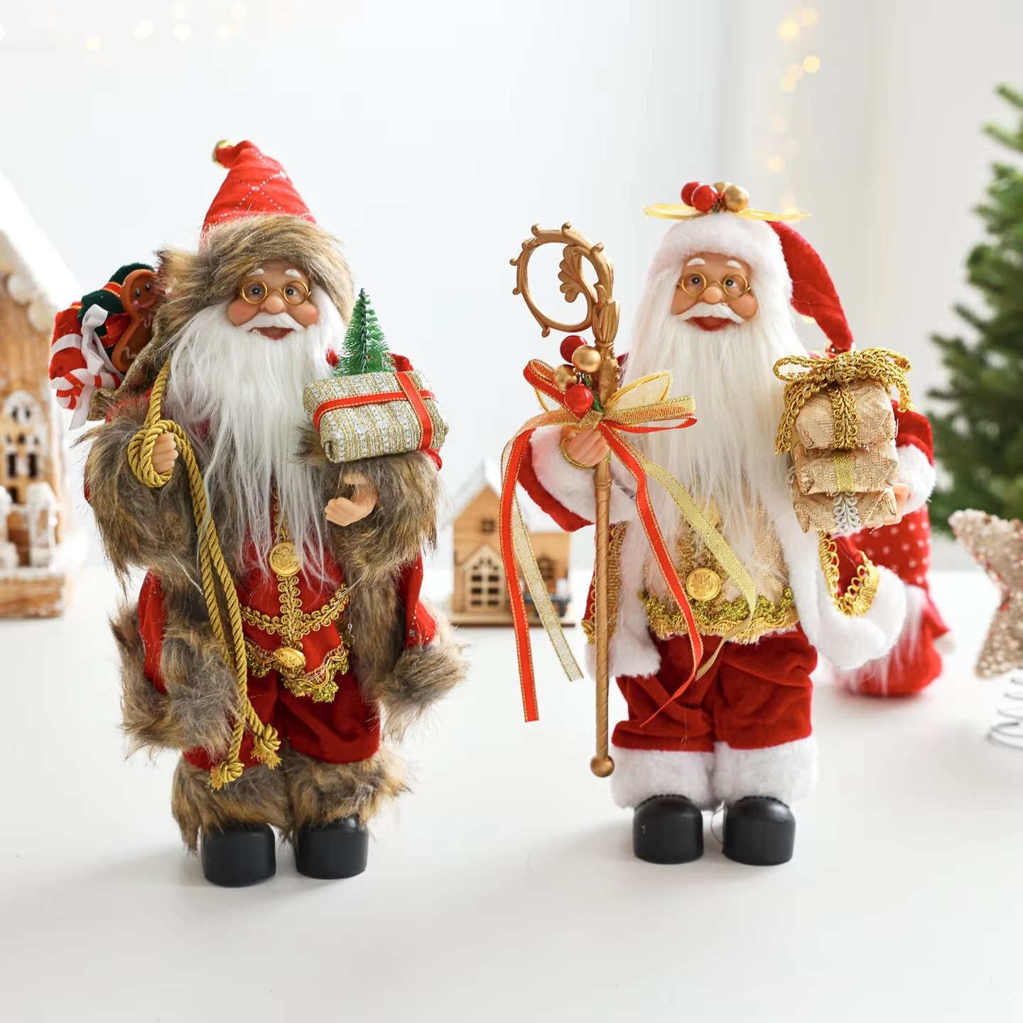 New 30CM Santa Claus Doll with British Style Stand up Santa Claus New Year Home Christmas Decoration Christmas Tree Decoration