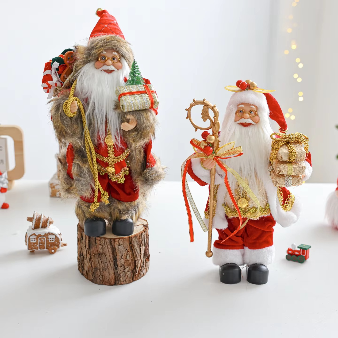 New 30CM Santa Claus Doll with British Style Stand up Santa Claus New Year Home Christmas Decoration Christmas Tree Decoration