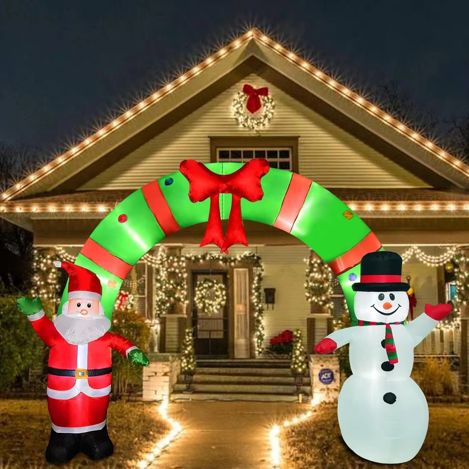 Huge Lighted Christmas Inflatable Archway Inflatable Santa Claus Snowman Arch Outdoor Holiday Decorations Built-in Led Lights