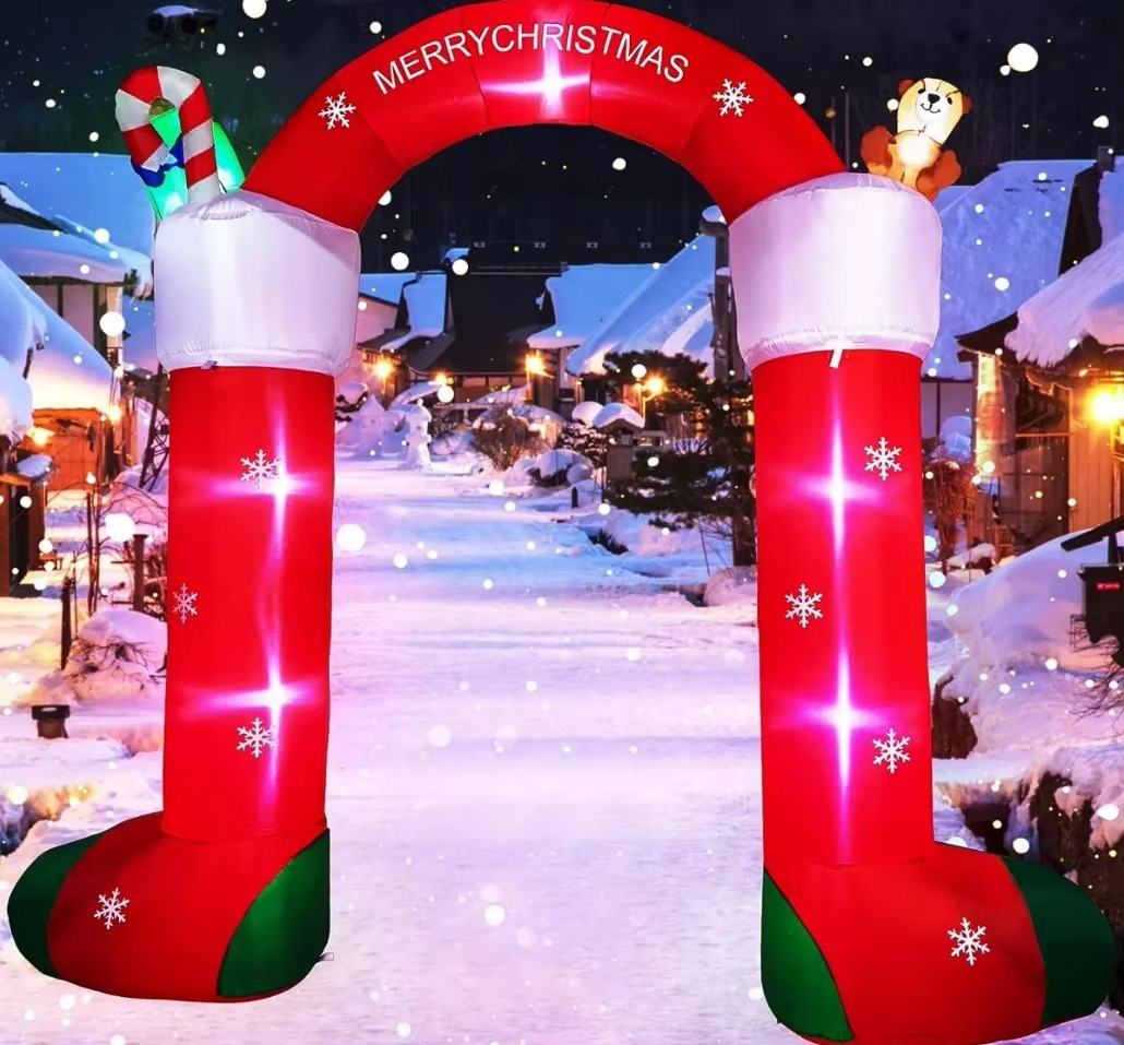 Huge Lighted Christmas Inflatable Archway Inflatable Santa Claus Snowman Arch Outdoor Holiday Decorations Built-in Led Lights