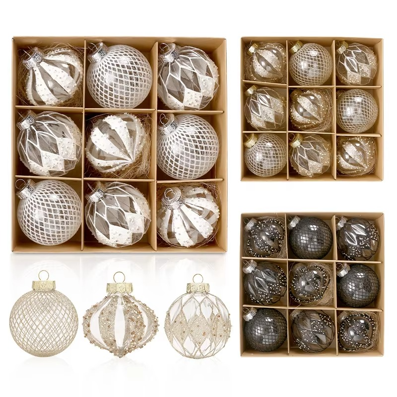 9PCS/8CM Christmas Ball Decorative Supplies Exquisite Painted Christmas Tree Pendant Ornament Home New Year Party Decoration