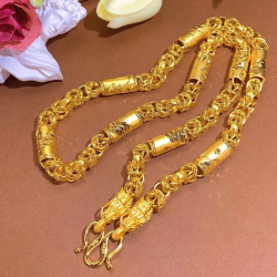 24K real gold 9999 Seiko dragon pattern bamboo necklace rich real gold necklace cloth dragon chain men