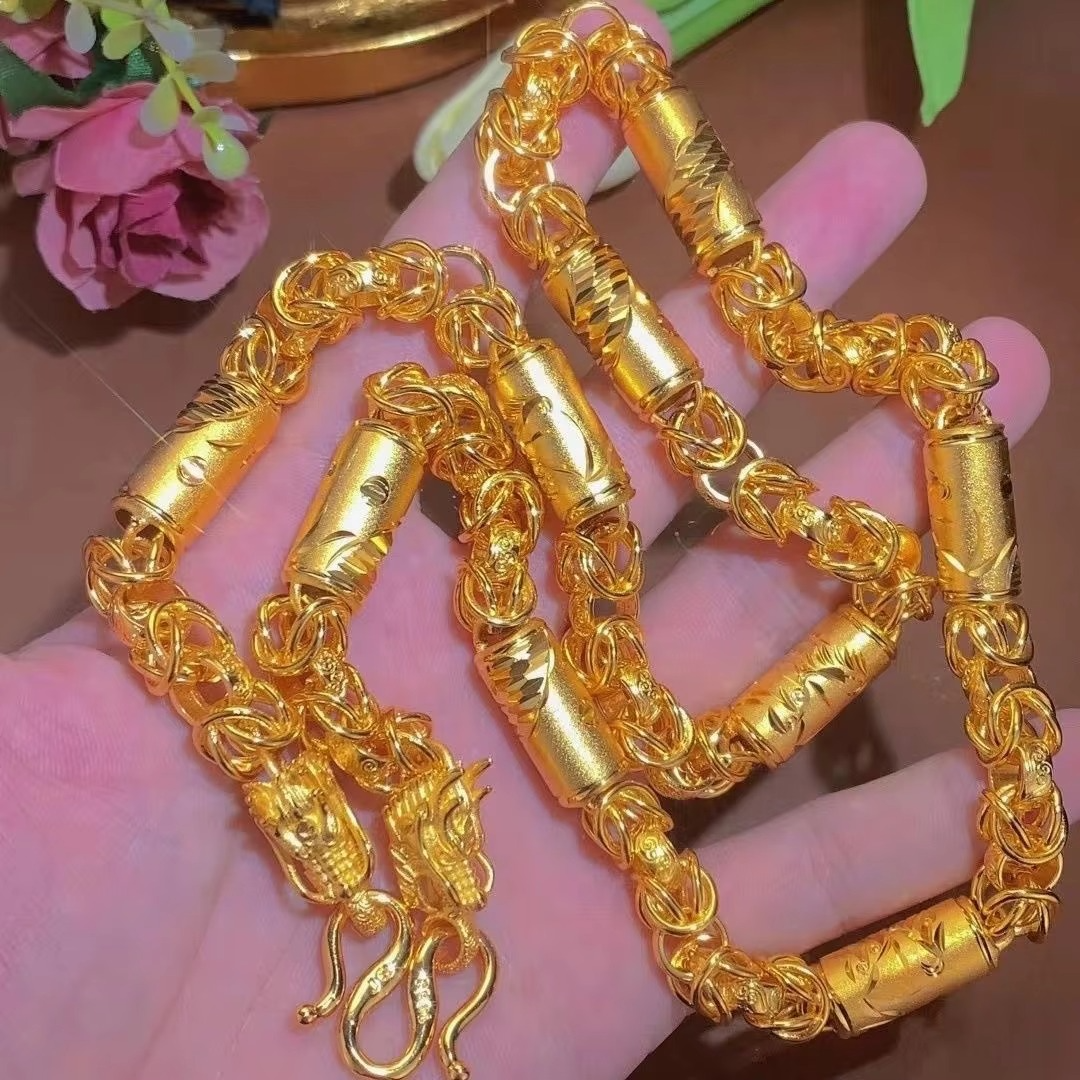 24K real gold 9999 Seiko dragon pattern bamboo necklace rich real gold necklace cloth dragon chain men