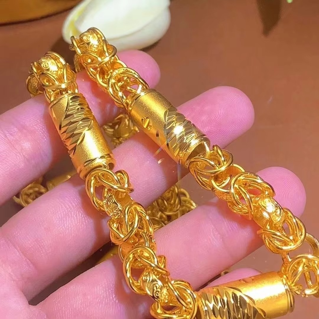 24K real gold 9999 Seiko dragon pattern bamboo necklace rich real gold necklace cloth dragon chain men