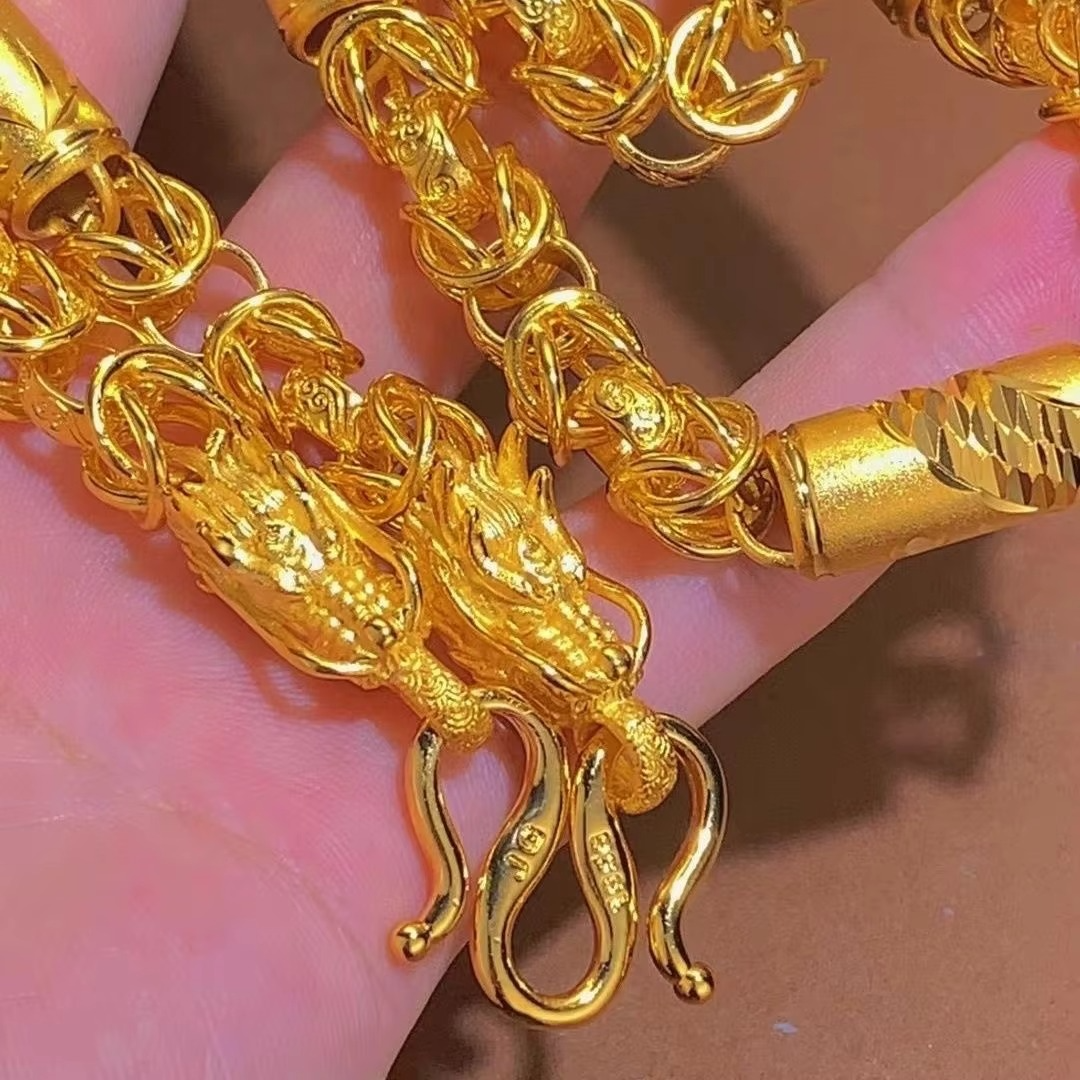 24K real gold 9999 Seiko dragon pattern bamboo necklace rich real gold necklace cloth dragon chain men