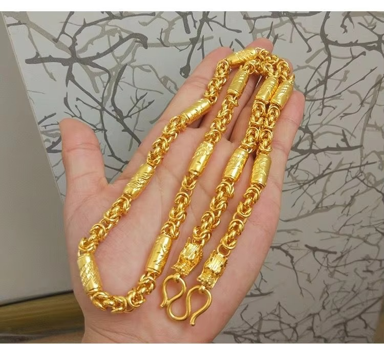 24K real gold 9999 Seiko dragon pattern bamboo necklace rich real gold necklace cloth dragon chain men