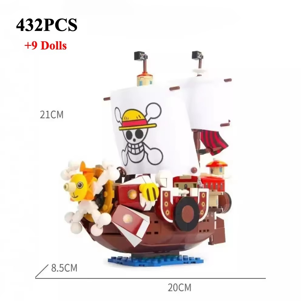 One Piece 1484pcs/432Pcs+9Dolls Thousand Sunny Boat Blocks Cartoon Pirate Ship Bricks Set Toys for Children Christmas Gifts