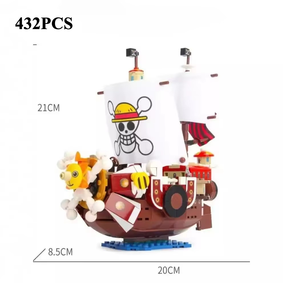 One Piece 1484pcs/432Pcs+9Dolls Thousand Sunny Boat Blocks Cartoon Pirate Ship Bricks Set Toys for Children Christmas Gifts