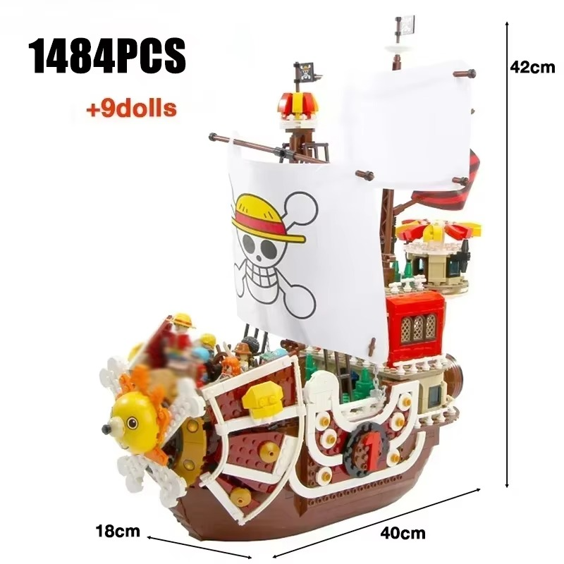 One Piece 1484pcs/432Pcs+9Dolls Thousand Sunny Boat Blocks Cartoon Pirate Ship Bricks Set Toys for Children Christmas Gifts
