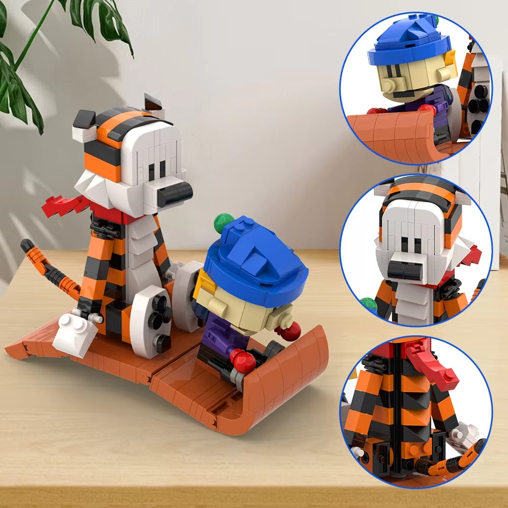 MOC Calvined and Hobbes Building Blocks Set Tiger & Dog Figure Assembly Model, Kids Educational Toy Christmas Gift