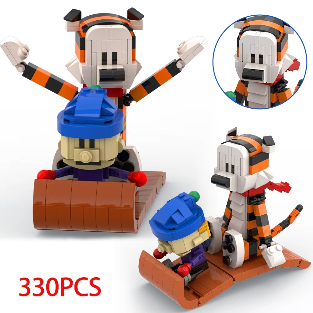 MOC Calvined and Hobbes Building Blocks Set Tiger & Dog Figure Assembly Model, Kids Educational Toy Christmas Gift