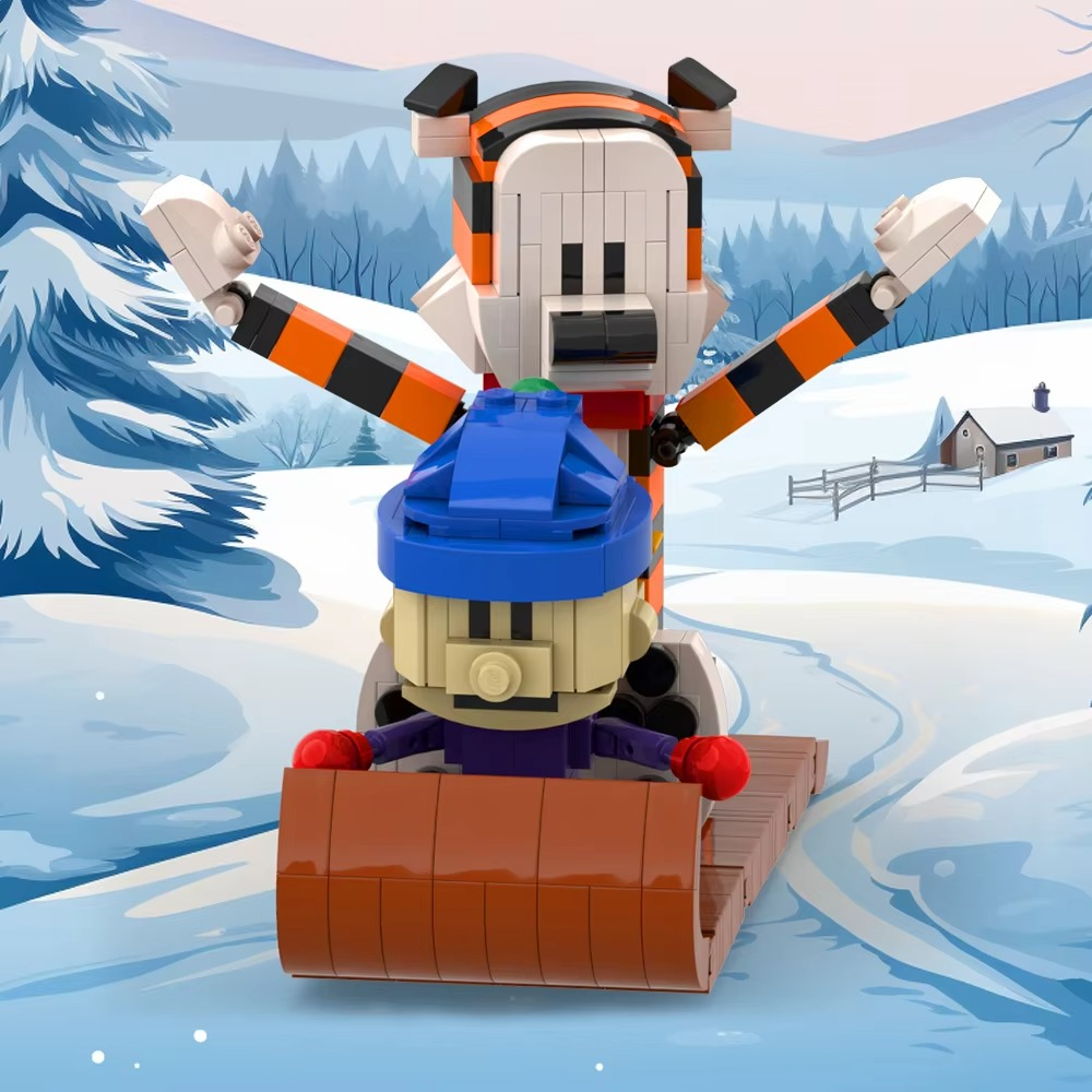 MOC Calvined and Hobbes Building Blocks Set Tiger & Dog Figure Assembly Model, Kids Educational Toy Christmas Gift