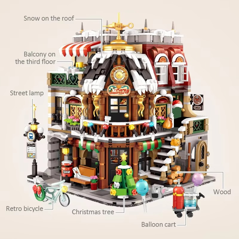 2506Pcs City Street View Mini Architecture Christmas Cafe House Building Blocks Friends Shop Figures Bricks Toys For Kids Gifts