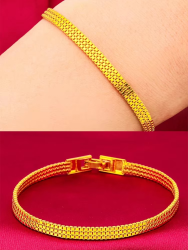 Flat Bracelet for Women, 24K Gold, AU999 | Embossed stripes with tiny diamonds, subtle glamour for work