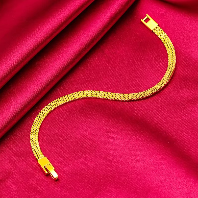 Flat Bracelet for Women, 24K Gold, AU999 | Embossed stripes with tiny diamonds, subtle glamour for work