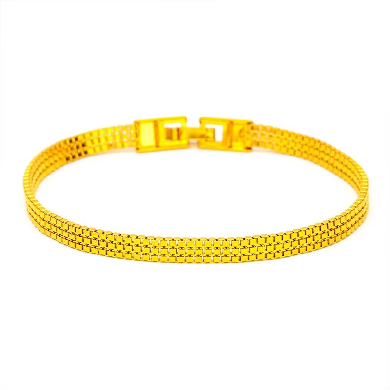 Flat Bracelet for Women, 24K Gold, AU999 | Embossed stripes with tiny diamonds, subtle glamour for work