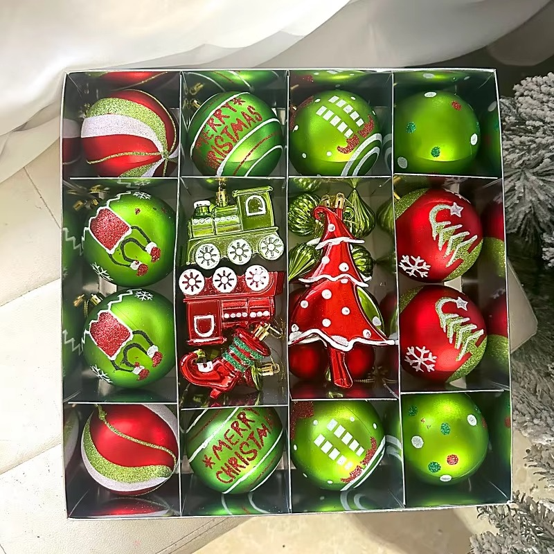 34PCS Grinch Them Painted Xmas Ornaments Red Green Christmas Ball Decorations Christmas Tree Ornament Set Holiday Home Decor