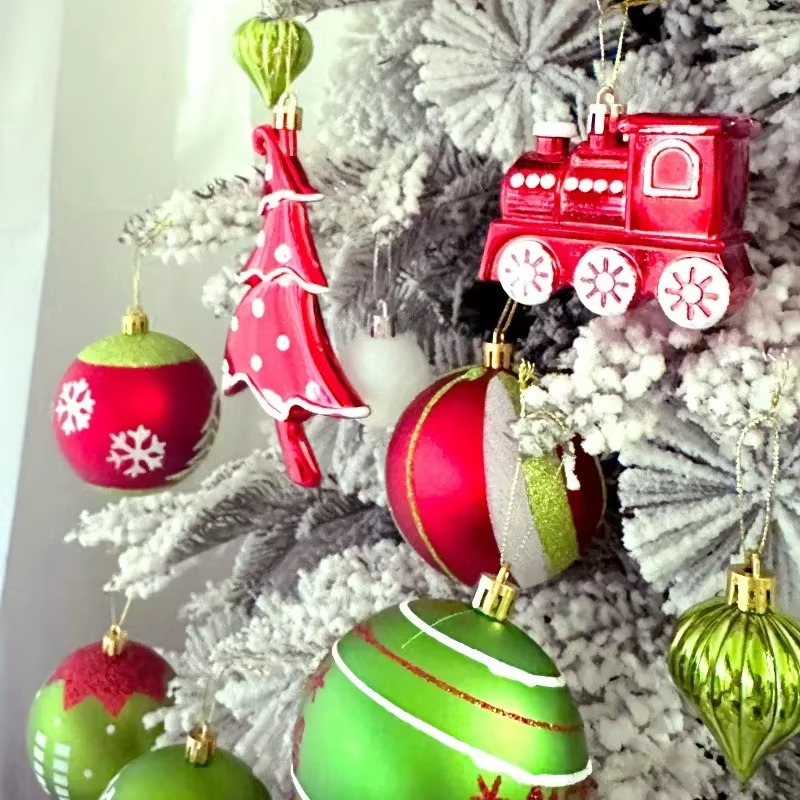 34PCS Grinch Them Painted Xmas Ornaments Red Green Christmas Ball Decorations Christmas Tree Ornament Set Holiday Home Decor