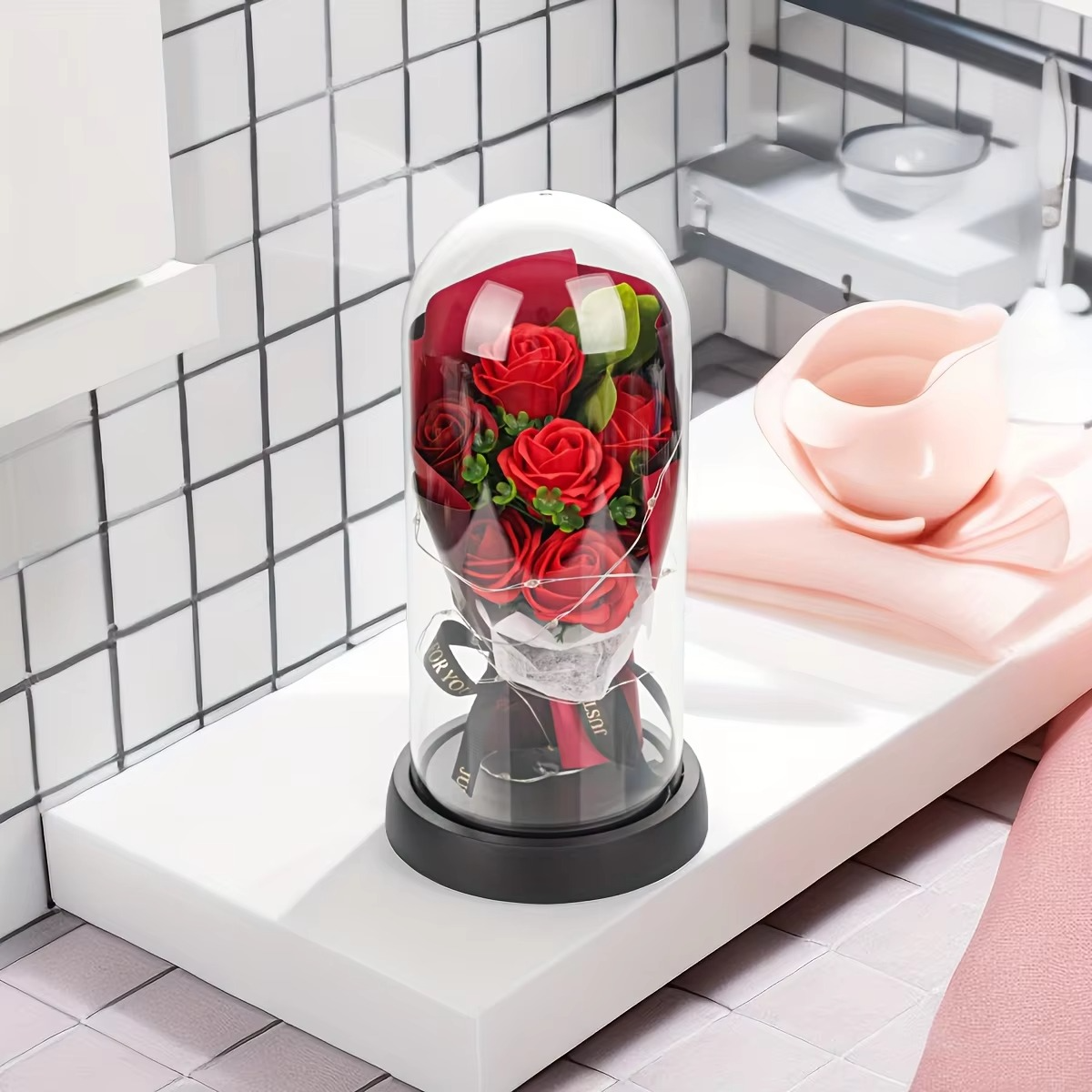 Romantic Artificial Rose Bouquet - 1pc Preserved Flower Keepsake - Perfect for Valentine'S Day, Christmas, Birthday, Home Decor