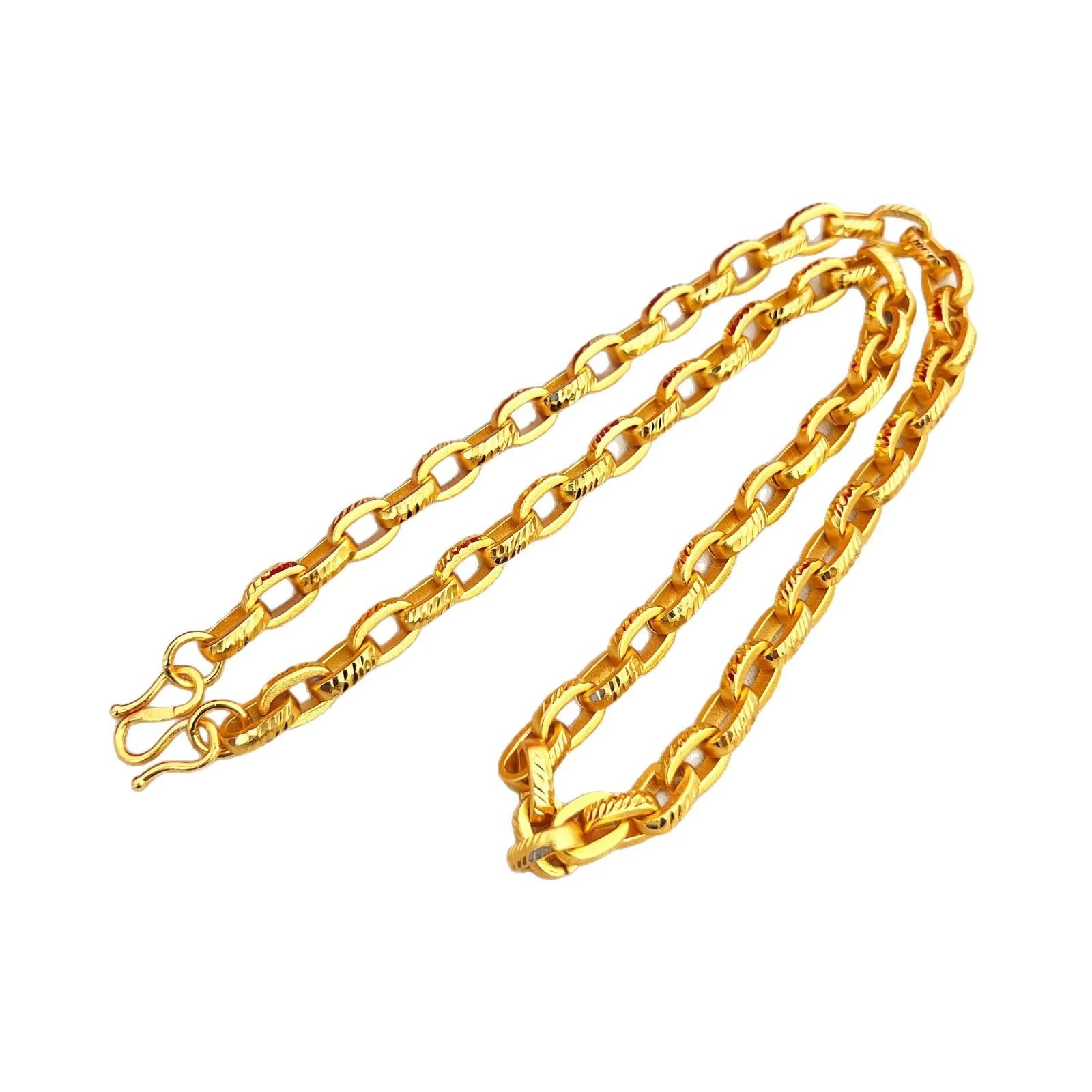 Luxury 9999 24K real gold Loop Loop chain sand finish car flower buckle necklace Men's and women's necklace Fashion accessories