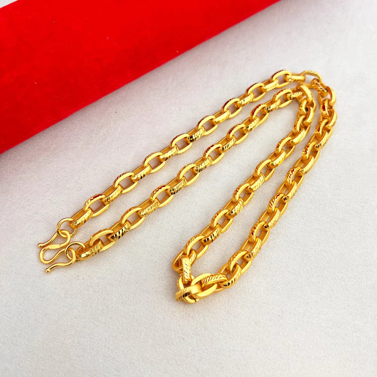 Luxury 9999 24K real gold Loop Loop chain sand finish car flower buckle necklace Men's and women's necklace Fashion accessories