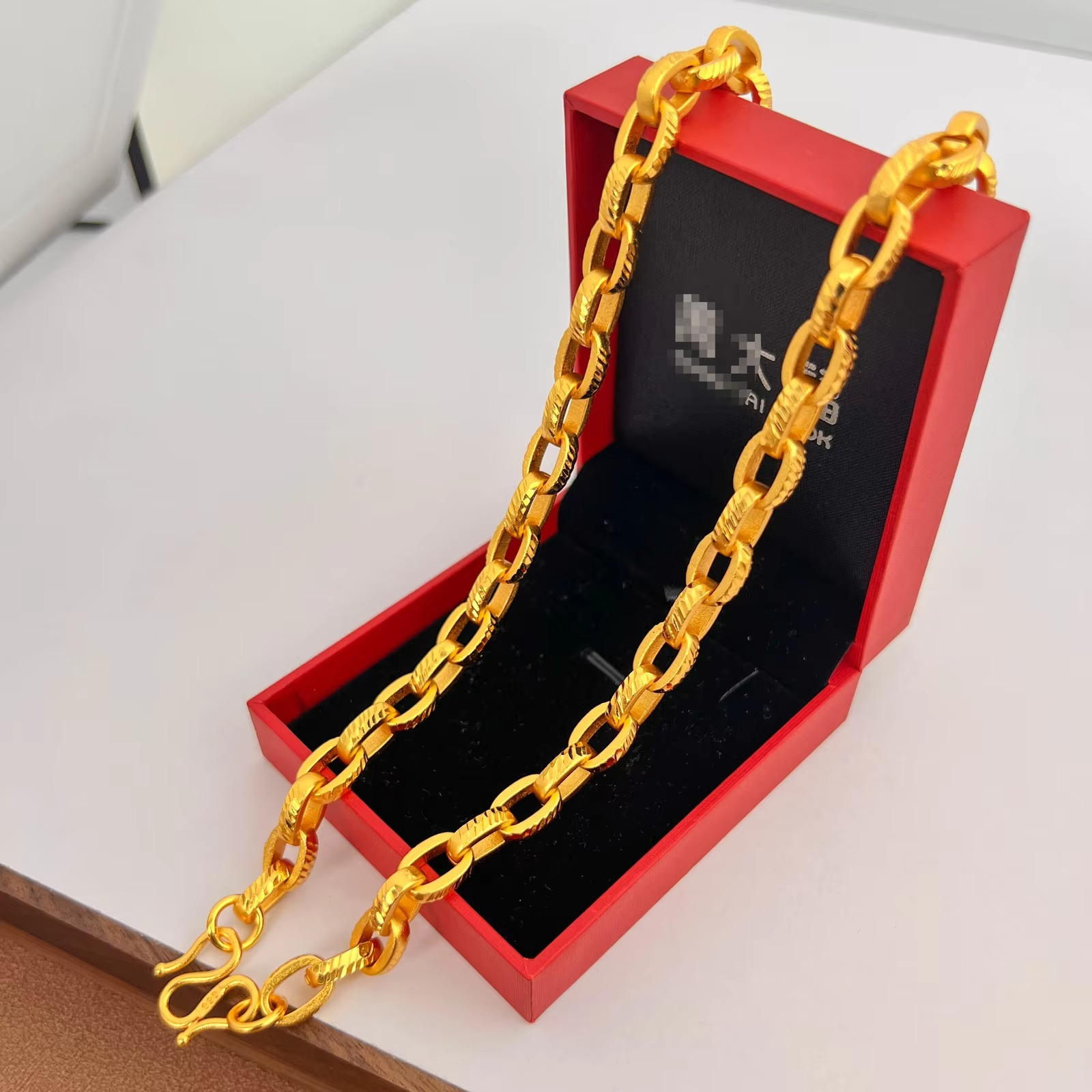 Luxury 9999 24K real gold Loop Loop chain sand finish car flower buckle necklace Men's and women's necklace Fashion accessories