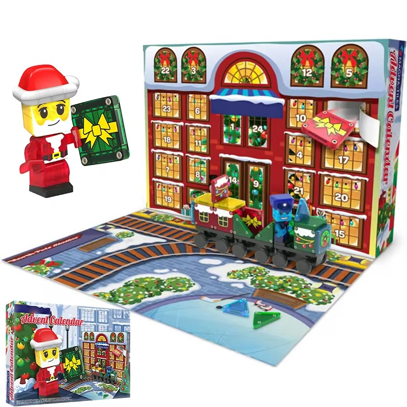 Christmas Advent Calendar Ornaments Magnetic Santa Claus Train Construction Set 24 Days Of Surprise Gifts Christmas Decorations