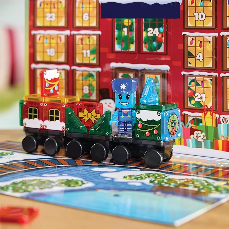 Christmas Advent Calendar Ornaments Magnetic Santa Claus Train Construction Set 24 Days Of Surprise Gifts Christmas Decorations